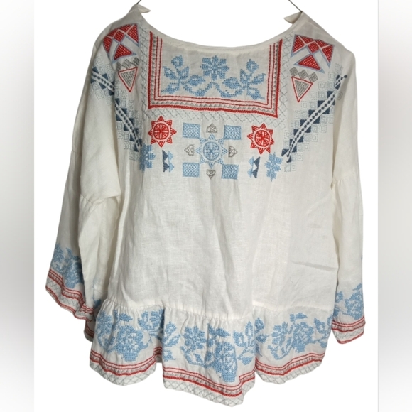 Johnny Was For Jacket & Tops Linen Artsy Top Embroidered Relaxed Fit Small - Picture 2 of 7